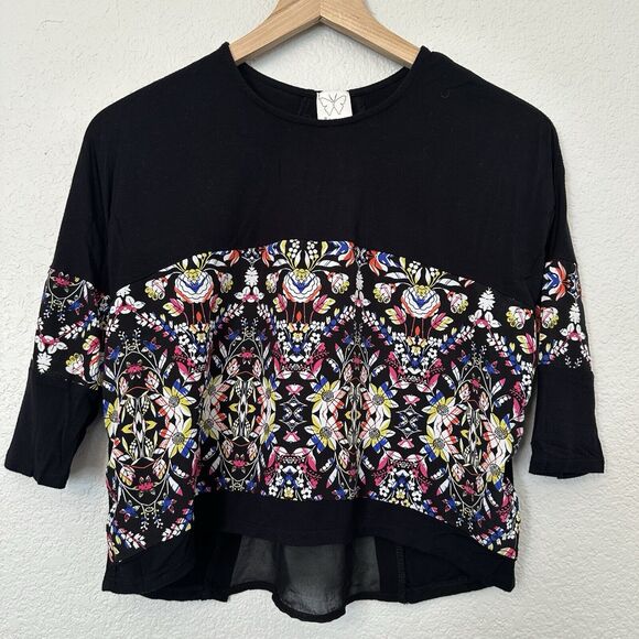 Anthropologie Ella Moss Top Girls Size 12 Black Sheer Floral Blouse EUC - Picture 1 of 6